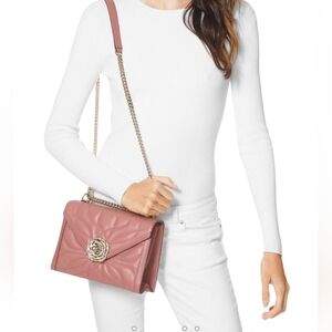 Michael Kors Petal Leather Dusty Pink Shoulder Bag Floral Embellished rhinhsons.